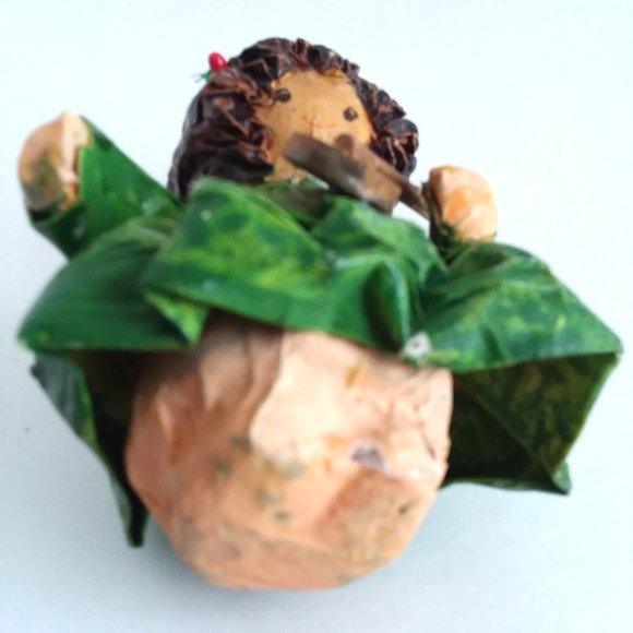Ornament Angel VTG Christmas Paper Mache Handmade Decoupage Holly Instrument Fun - Picture 6 of 7